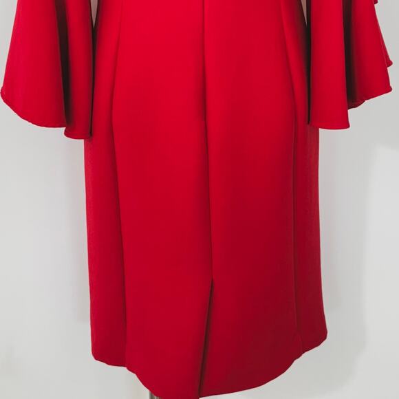 Oscar de la Renta Wool Silk Mini Sheath Dress Flared Sleeves Red Size 16 - Picture 11 of 16